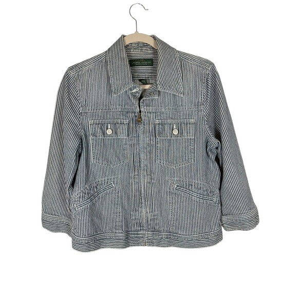 Ralph Lauren Jackets & Blazers - LRL Lauren Jeans Co Ralph Lauren Womens Blue White Stripe Denim Jacket Size L